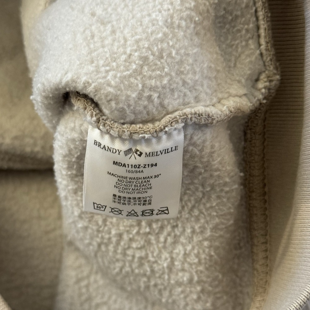 Brandy Melville Zip Up Hoodie OS Beige Tan Full Zip Sweatshirt‎ Fleece Lined - Picture 5 of 6